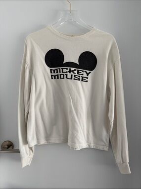 Dividend - Mickey Mouse Cream Long Sleeve Top with Black Mickey Graphic